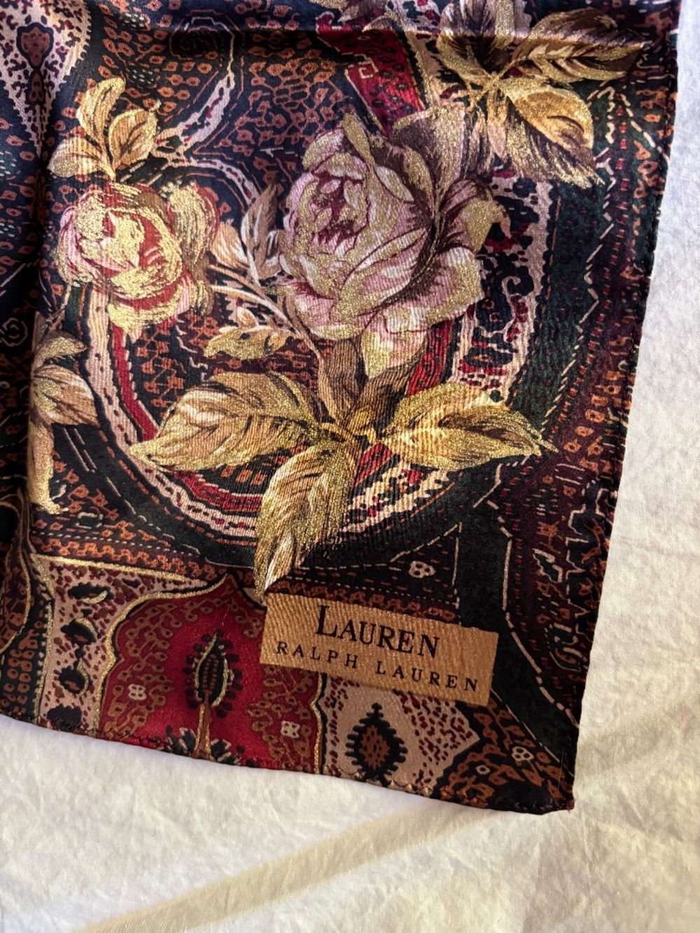 Ralph Lauren Rectangular Silk Scarf Woman’s Floral Paisley NWT